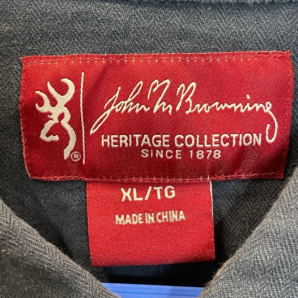 John M Browning Mens XL Shirt Heritage Collection Navy Button Up‎ Hand Pockets
